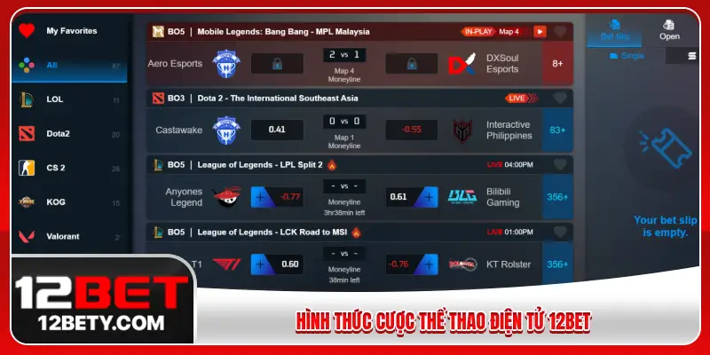Hình thức cược Thể thao điện tử 12BET