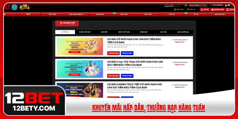Khuyến mãi hấp dẫn, thưởng nạp hàng tuần