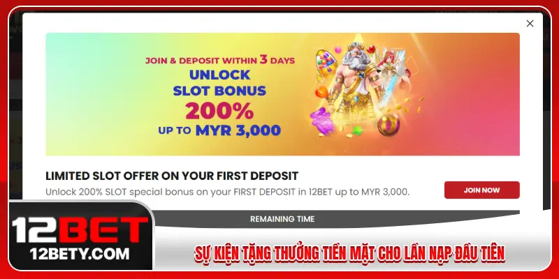 Sự kiện tặng thưởng tiền mặt cho lần nạp đầu tiên