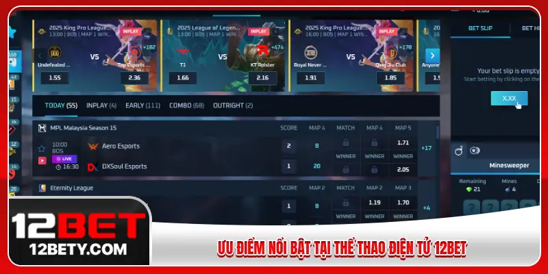 Ưu điểm nổi bật tại thể thao điện tử 12BET